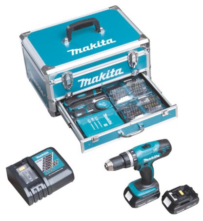 Makita Akku-Schlagbohrschrauber DHP453RFX2 18 V / 3,0 Ah im Alukoffer inklusiv 96-teilig Zubehörset