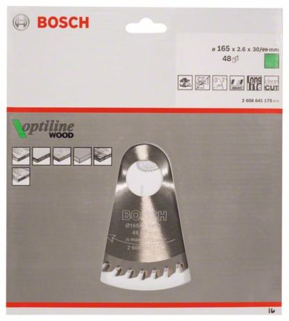 Bosch Zubehör 2608641175 Kreissägeblatt Optiline Wood 165 x 30 x 2,6 mm, 48