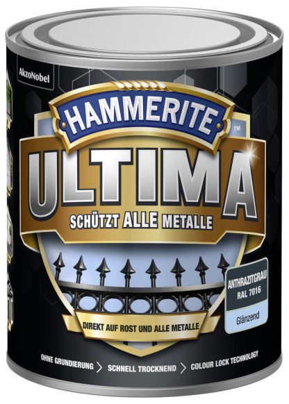 Hammerite ULTIMA Metall-Schutzlack Glänzend Anthrazitgrau RAL 7016 (5379734) 0,750L