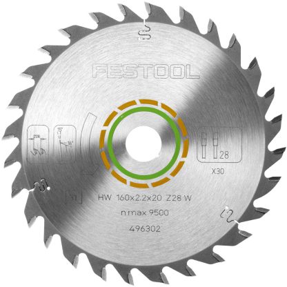 Festool Kreissägeblatt für alle Holzwerkstoffe (Durchmesser 160mm, Schnittbreite 2,2mm, 28 Zähne - Form W, HW 160 x 2, 2 x 20 W28), 496302