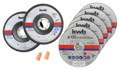 kwb Trenn- & Schleifscheiben-Set 7tlg, Diamant, 125mm f. INOX, Dose & Ohrstöpsel