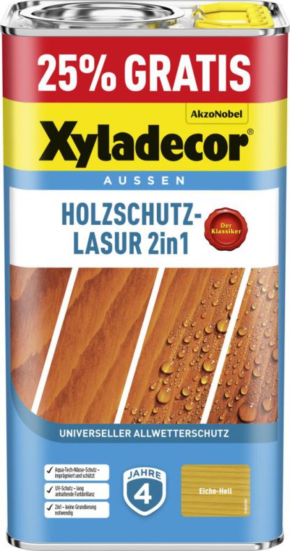Xyladecor Holzschutzlasur 2in1 Aussen, 5 Liter, Farbton Eiche hell