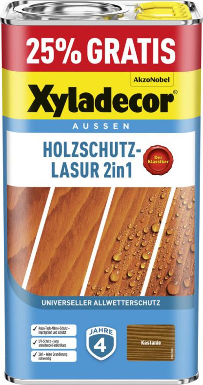 Xyladecor Holzschutzlasur 2in1 Aussen, 5 Liter, Farbton Kastanie