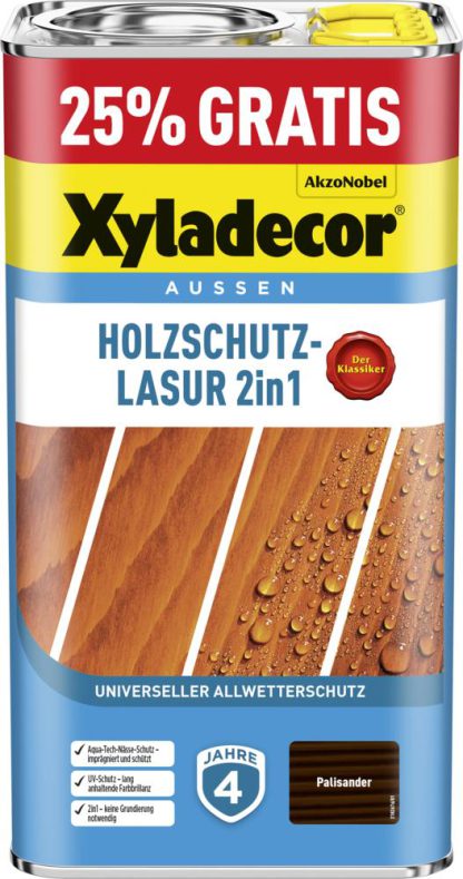 Xyladecor Holzschutzlasur 2in1 Aussen, 5 Liter, Farbton Palisander