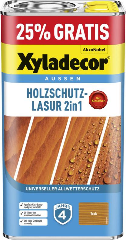 Xyladecor Holzschutzlasur 2in1 Aussen, 5 Liter, Farbton Teak