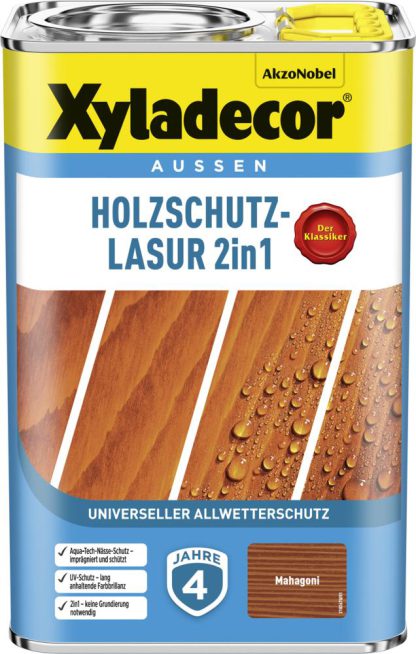Xyladecor 5614867 Mahagoni Holzschutzlasur 2in1 4L lh