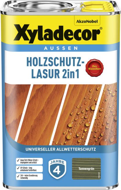 Xyladecor 5614862 Tannengrün Holzschutzlasur 2in1 4L lh