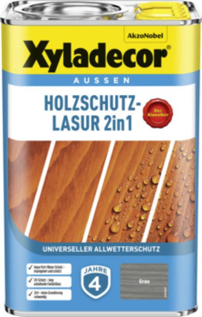 Xyladecor Holzschutz-Lasur 2 in 1, 4 Liter Grau