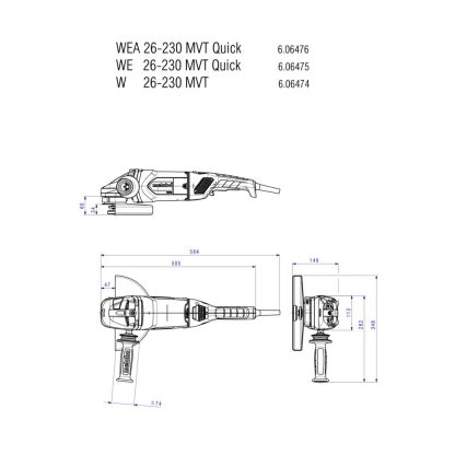 Metabo Winkelschleifer WE 26-230 MVT Quick mit Schnellspannmutter, drehbarem Haupthandgriff, im Karton- 606475000