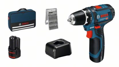 Bosch Professional 12V Akkuschrauber GSR 12V-15 (inkl. 2x 2.0Ah Akku, GAL 12V-20, 25-tlg.-Bit-Set, in Tasche
