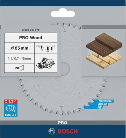 Bosch Professional Kreissägeblatt Optiline Wood Ø 85mm, 20 Z 2608643071