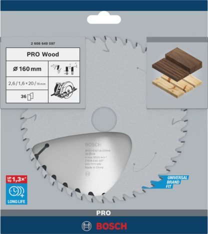 Bosch Pro Kreissägeblatt Optiline Wood zum Sägen in Holz für Handkreissägen (Ø 160 mm)