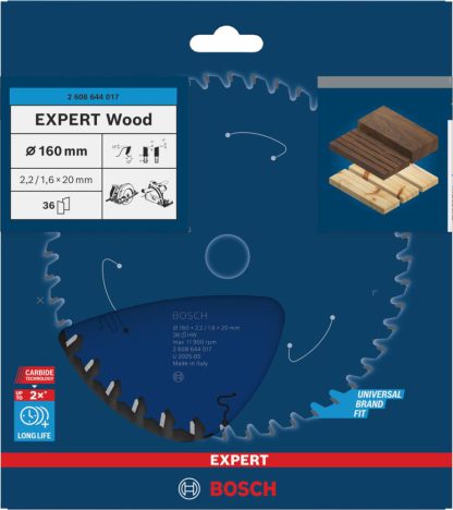 Bosch 2 608 644 017 Kreissägeblatt Expert für Holz, 160 x 20 x 2,2 mm, Zähnezahl 36, 1 Stück - 2608644017