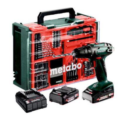 Metabo Akku-Bohrschrauber BS 18 Set 18V 2x2,0Ah, Ladegerät und 74-tlg. Mobile Werkstatt