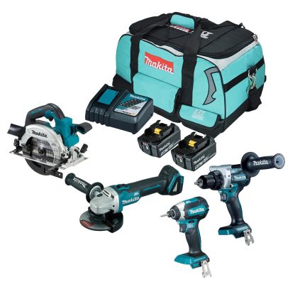 Makita DLX4156TX1 Akku-Kombo-Kit 18V (DDF486+DTD153+DHS660+DGA504) 2x5,0Ah, Ladegerät und Tasche