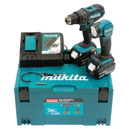 Makita DLX2497J Akku-Kombo-Kit 18V (DHP482 + DML815) / 3, 0 Ah, 2 Akkus Ladegerät im MAKPAC
