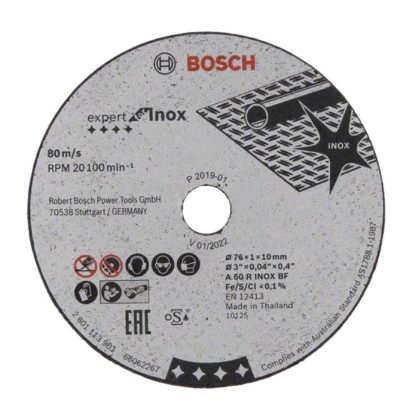Bosch 2608601520 Trennscheibe Expert for Inox 76x1,0x10 mm, 5 Stück, 1 W, 240 V